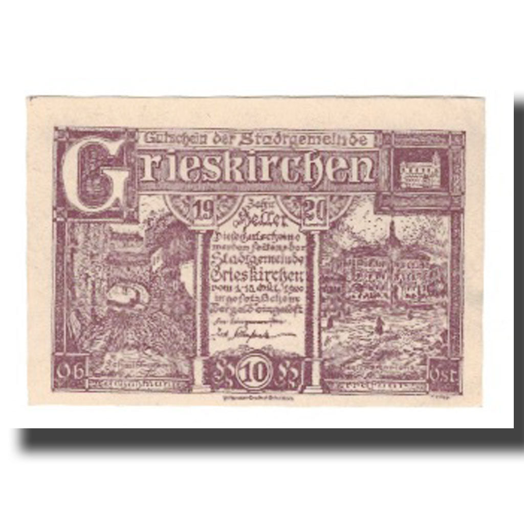 Banconote, Austria, Grieskirchen, 10 Heller, N.D, 1920, 1920-10-15, FDS, Mehl:FS