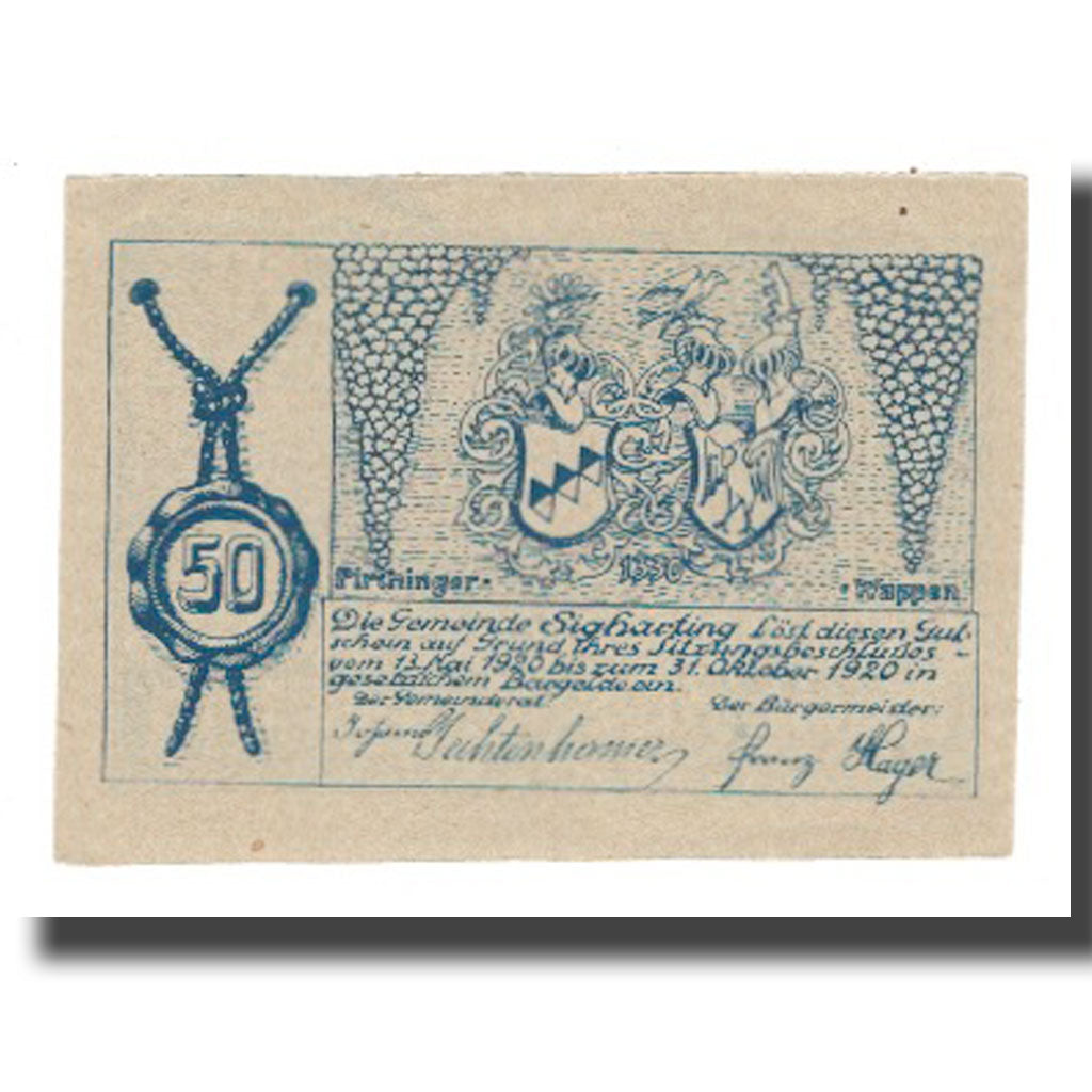 Billet, Autriche, Sigharting, 50 Heller, Blason, 1920, 1920-10-31, SUP, Mehl:FS