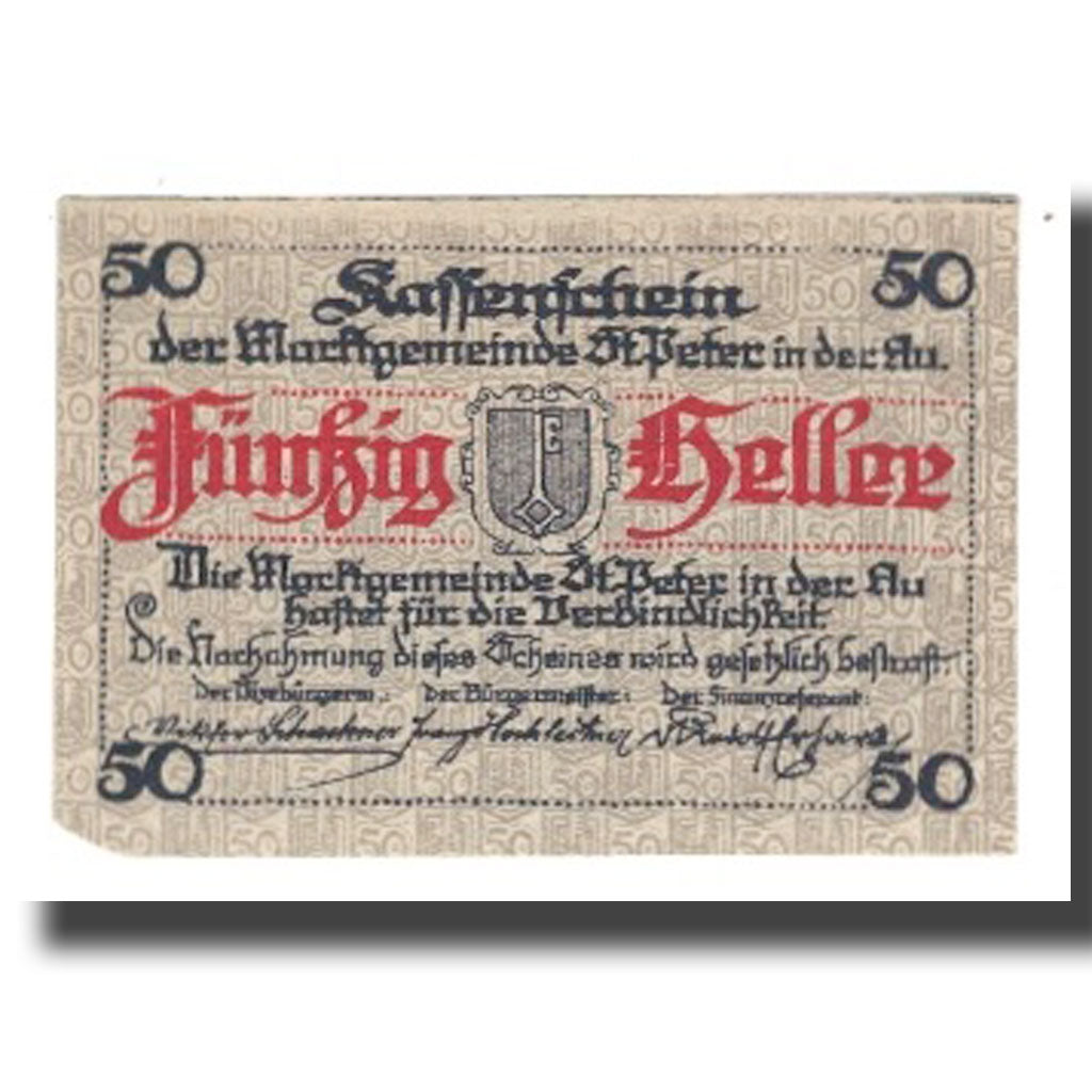 Billete, Austria, St. Peter in der Au N.Ö. Marktgemeinde, 50 Heller, paysage