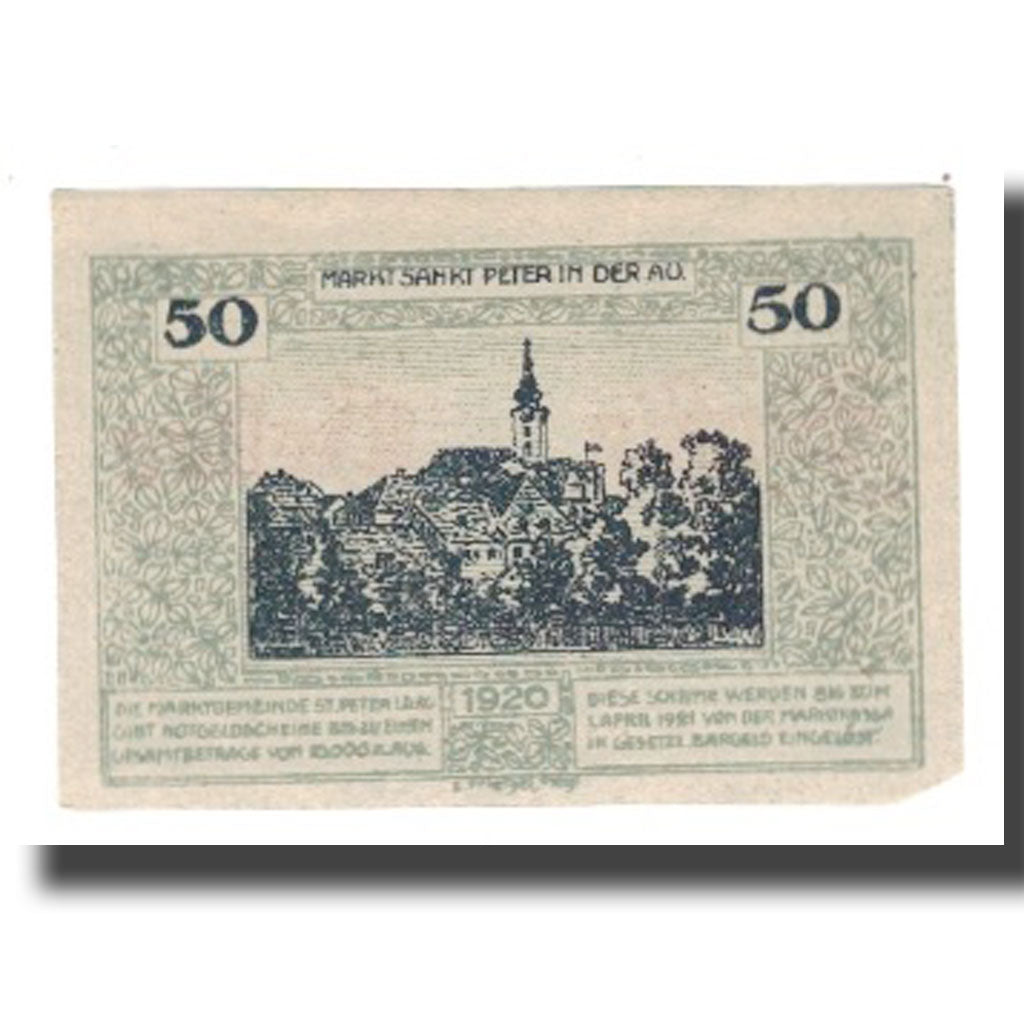 Billete, Austria, St. Peter in der Au N.Ö. Marktgemeinde, 50 Heller, paysage
