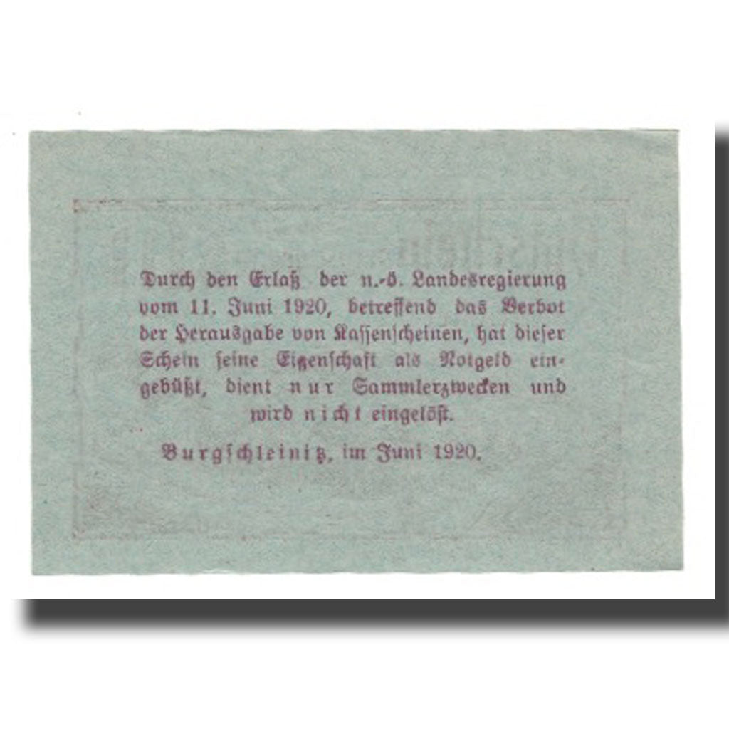 Billete, Austria, Burgschleinitz, 10 Heller, Texte, 1920, 1920-12-31, EBC