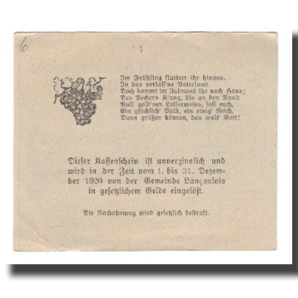 Geldschein, Österreich, Langenlois, 50 Heller, Texte, 1920, 1920-12-31, VZ