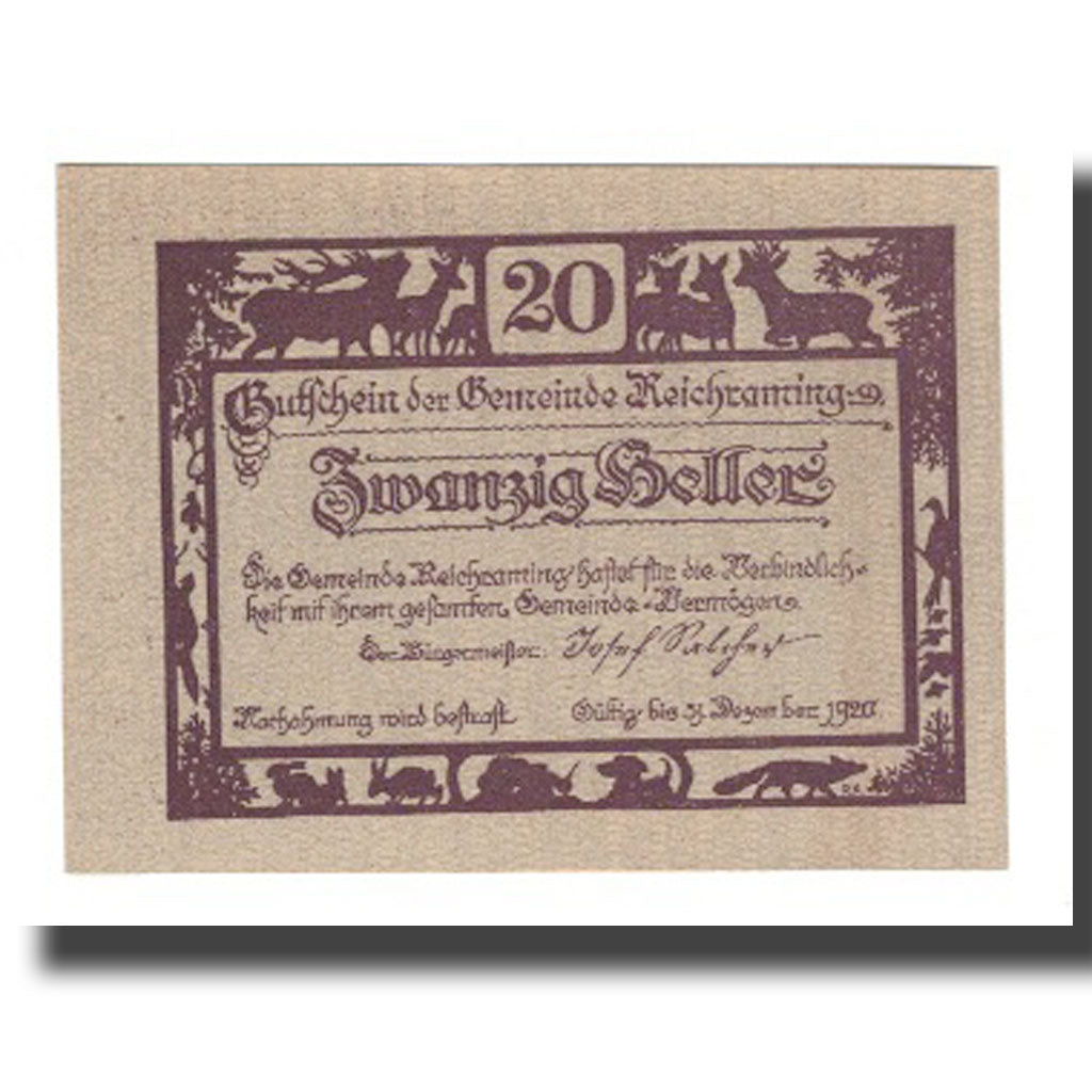 Billet, Autriche, Reichraming, 20 Heller, paysage, 1920, 1920-12-31, NEUF