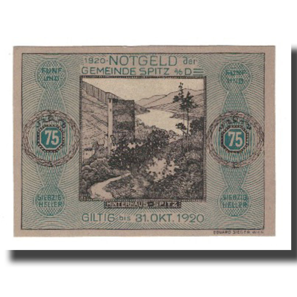 Billete, Austria, Wachauer Notgeld - Spitz - Kirche N.Ö. Gemeinde, 75 Heller