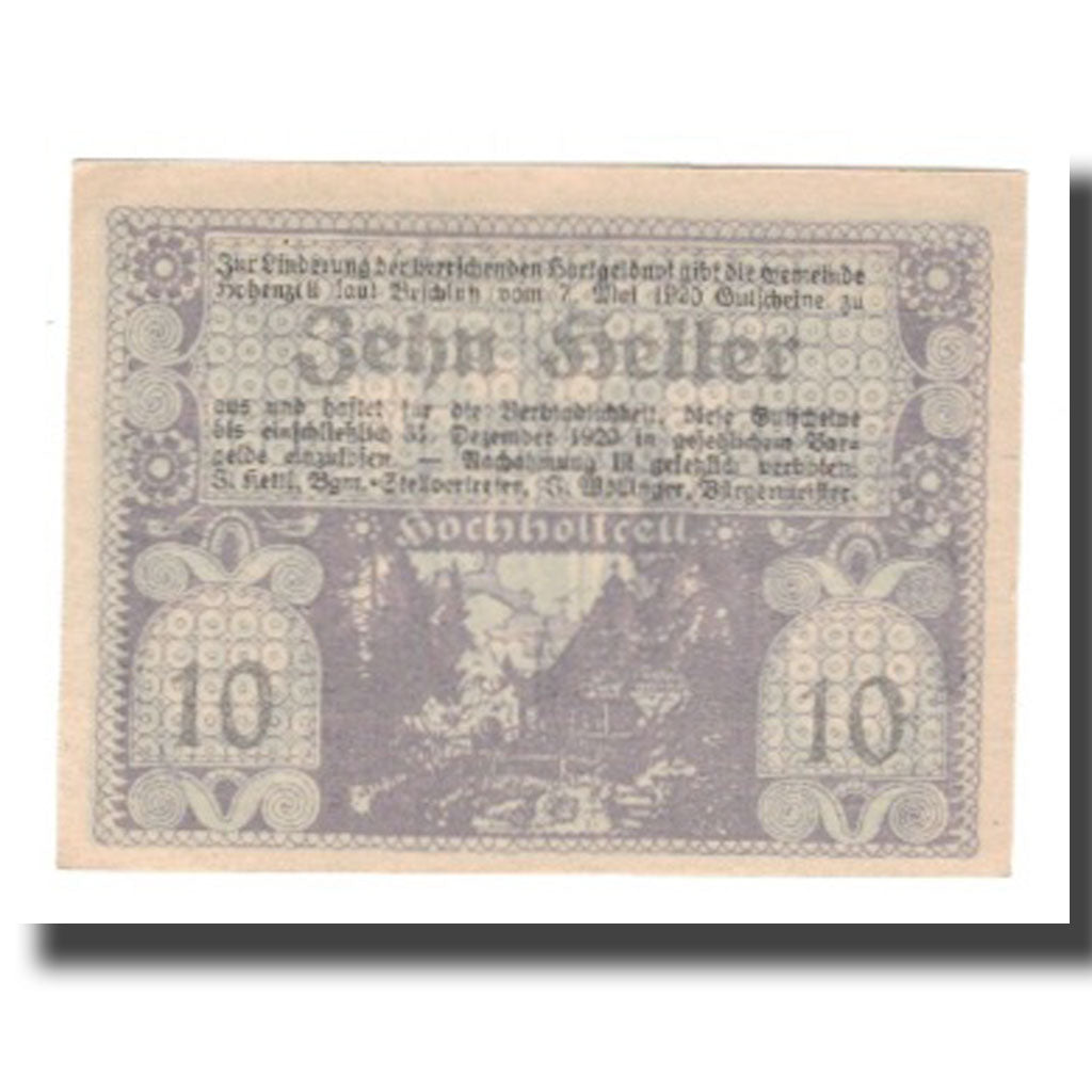 Billet, Autriche, Hohenzell, 10 Heller, paysage, 1920, 1920-12-31, SUP, Mehl:FS
