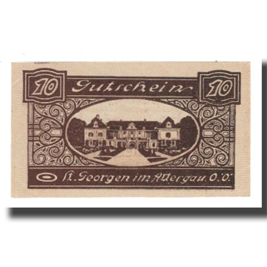 Billet, Autriche, St Georgen im Attergau, 10 Heller, Batiment, 1920, 1920-03-29
