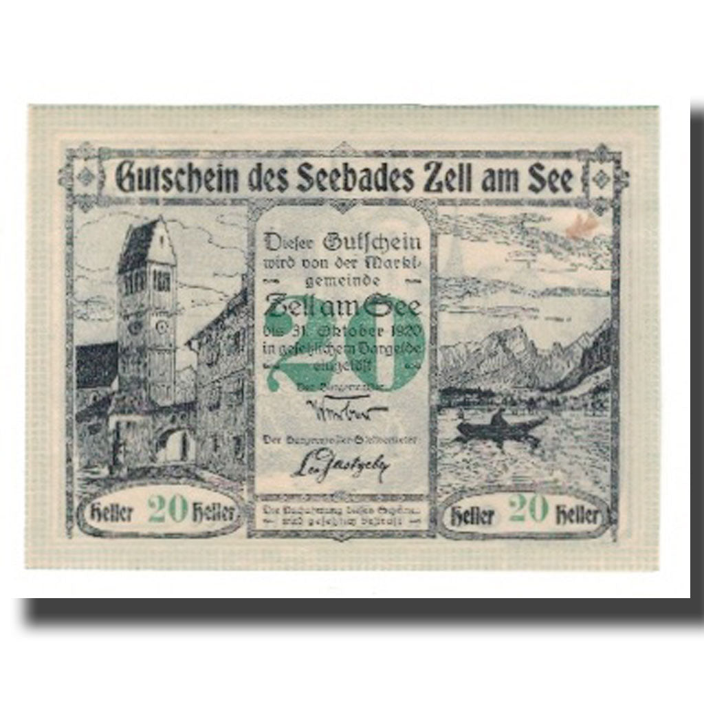Biljet, Oostenrijk, Zell am See, 20 Heller, Batiment, 1920, 1920-10-30, NIEUW