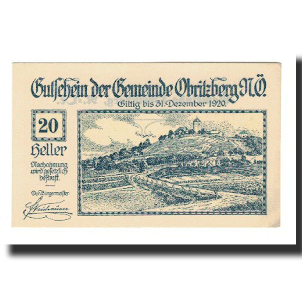 Billet, Autriche, Obritzberg, 20 Heller, valeur faciale, 1920, 1920-12-31, NEUF