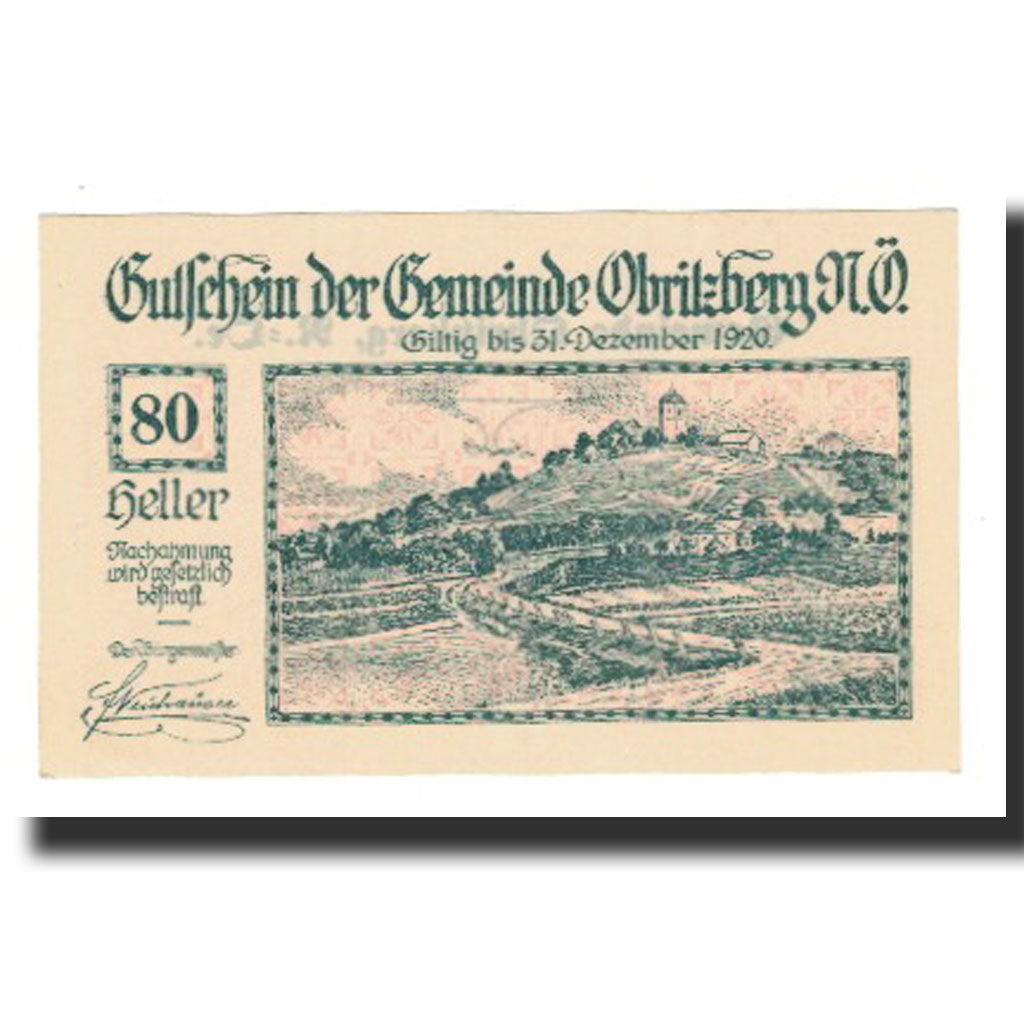 Billet, Autriche, Obritzberg, 80 Heller, valeur faciale 2, 1920, 1920-12-31