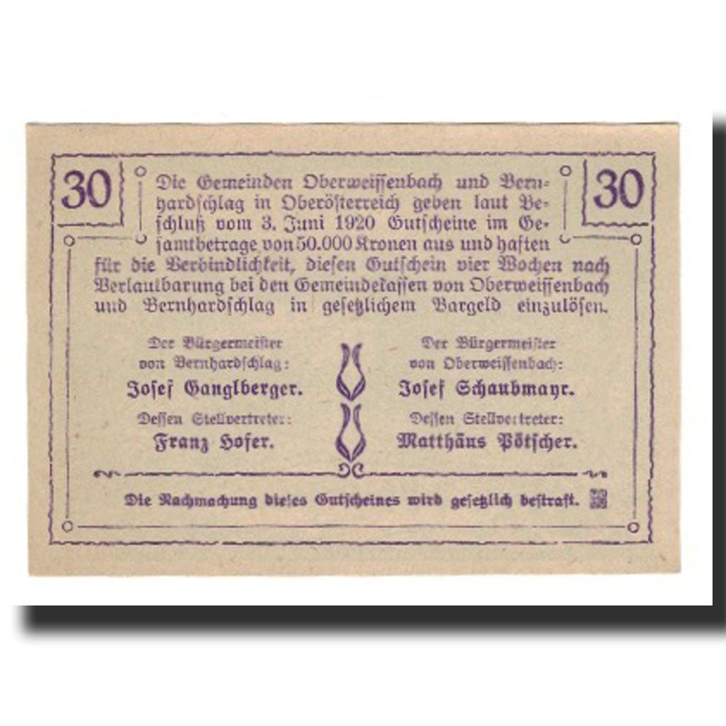 Biljet, Oostenrijk, Oberweissenbach und Bernhardschlag O.Ö. Gemeinden, 30