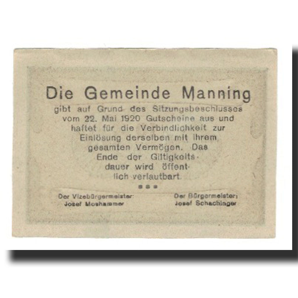 Billet, Autriche, Manning, 10 Heller, Texte, 1920, 1920-05-22, SUP, Mehl:FS 578