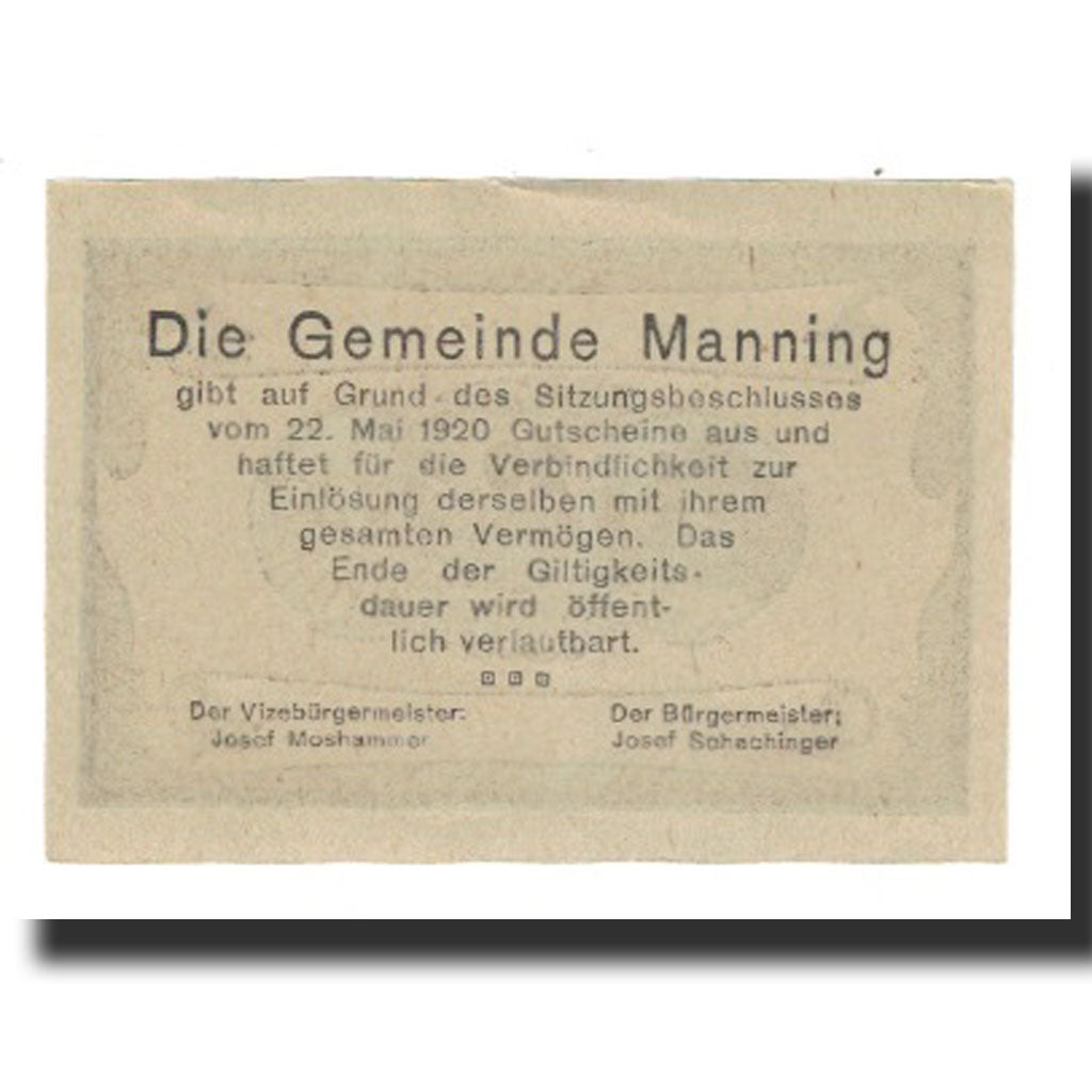 Biljet, Oostenrijk, Manning, 20 Heller, texte 1, 1920, 1920-05-22, SUP, Mehl:FS