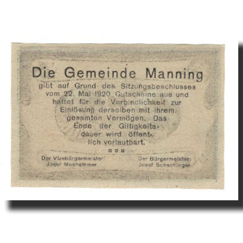 Billet, Autriche, Manning, 50 Heller, Texte 2, 1920, 1920-05-22, SUP, Mehl:FS