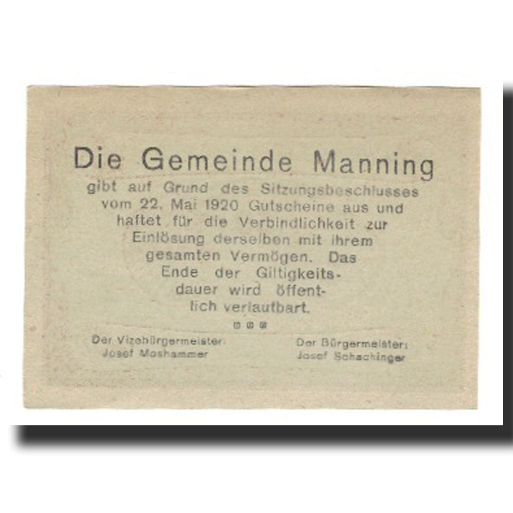 Billet, Autriche, Manning, 50 Heller, Texte 8, 1920, 1920-05-22, SUP, Mehl:FS