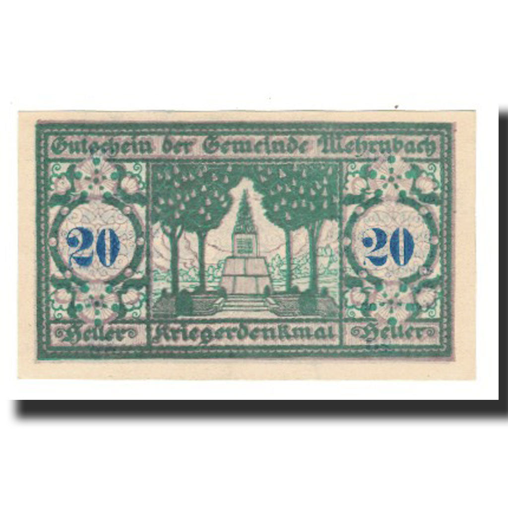 Billet, Autriche, Mehrnbach O.Ö. Gemeinde, 20 Heller, Blason 1, 1920