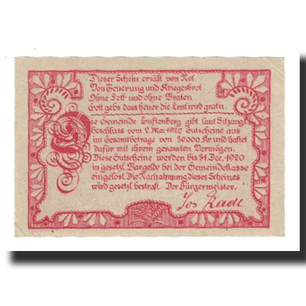 Billete, Austria, Luftenberg O.Ö. Gemeinde, 50 Heller, Texte, 1920, 1920-12-31