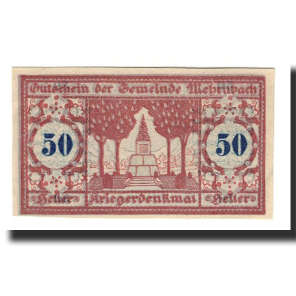Biljet, Oostenrijk, Mehrnbach O.Ö. Gemeinde, 50 Heller, Blason 2, 1920