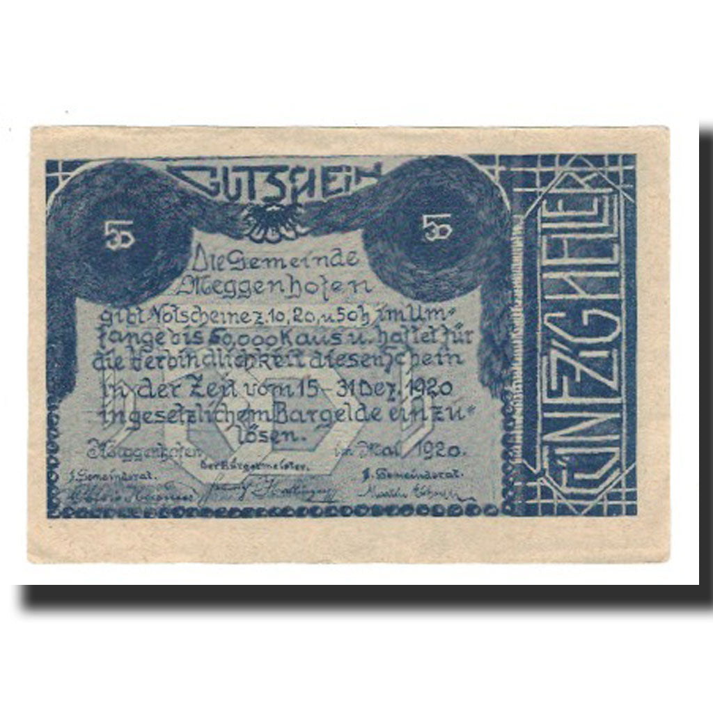 Billet, Autriche, Meggenhofen, 50 Heller, Texte 2, 1920, 1920-12-31, SUP