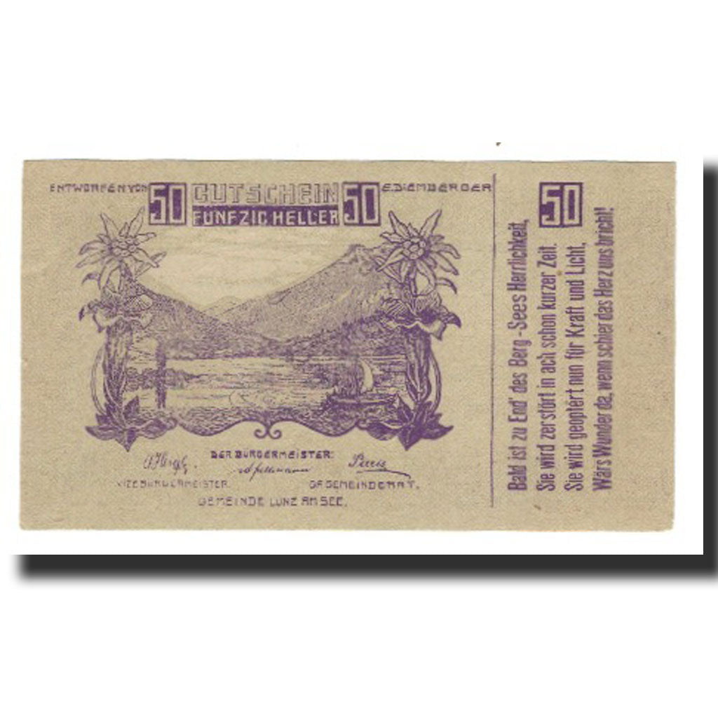 Billet, Autriche, Lunz am See, 50 Heller, Texte 2, 1920, 1920-12-31, TTB