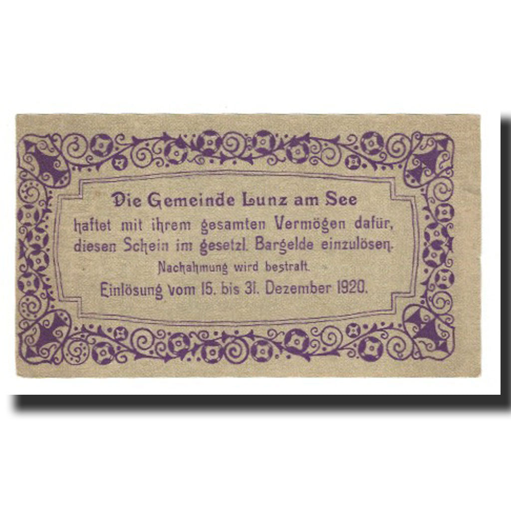 Billet, Autriche, Lunz am See, 50 Heller, Texte 2, 1920, 1920-12-31, TTB