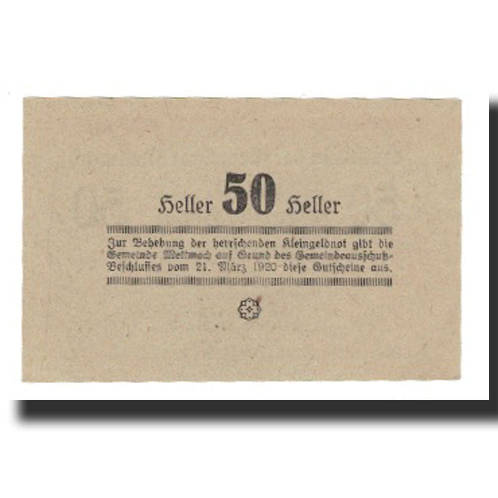 Billet, Autriche, Mettmach, 50 Heller, valeur faciale 2, 1920, 1920-09-01, SUP