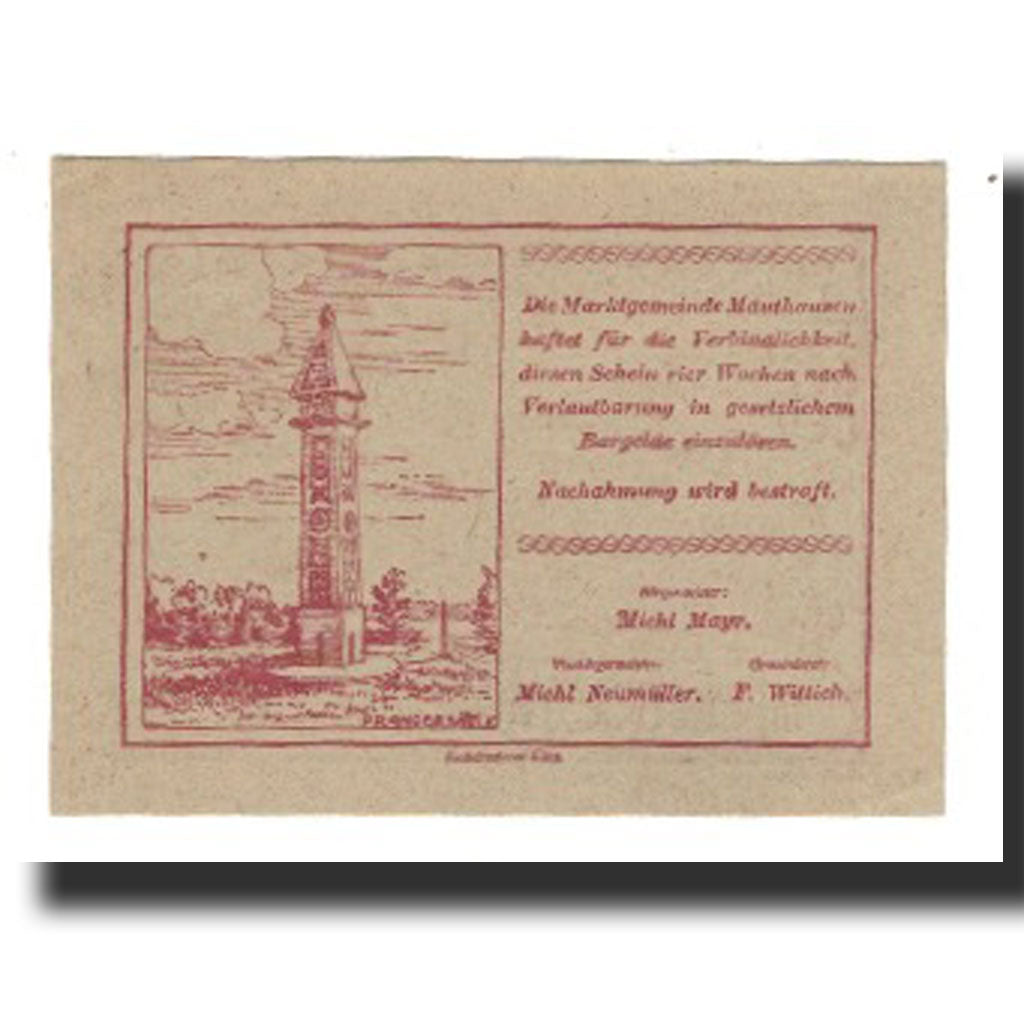 Banconote, Austria, Mauthausen, 20 Heller, Monument, FDS, Mehl:FS 601IV