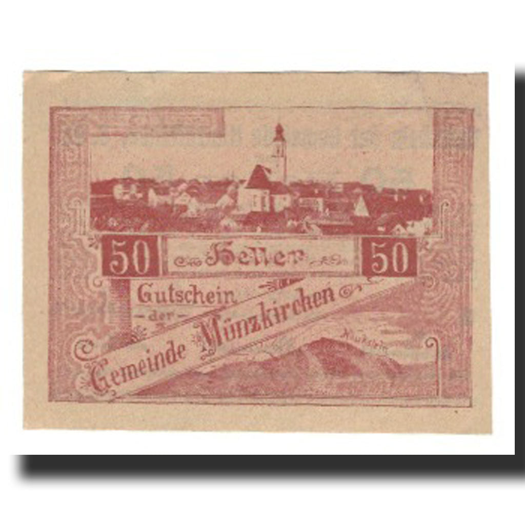 Biljet, Oostenrijk, Münzkirchen O.Ö. Gemeinde, 50 Heller, Texte, 1920