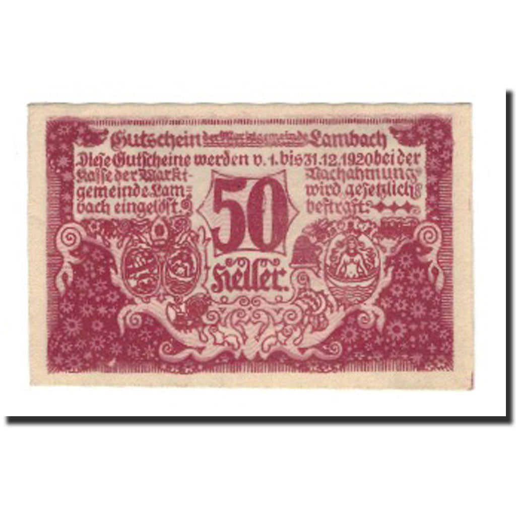 Billet, Autriche, Lambach, 50 Heller, valeur faciale, 1920, 1920-12-31, SPL