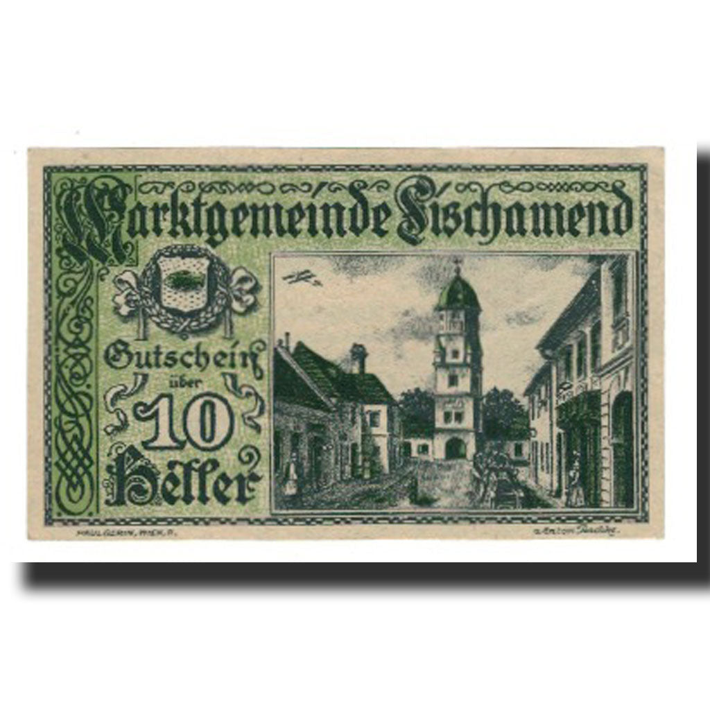 Banconote, Austria, Fischamend, 10 Heller, avion, 1920, 1920-06-25, SPL-