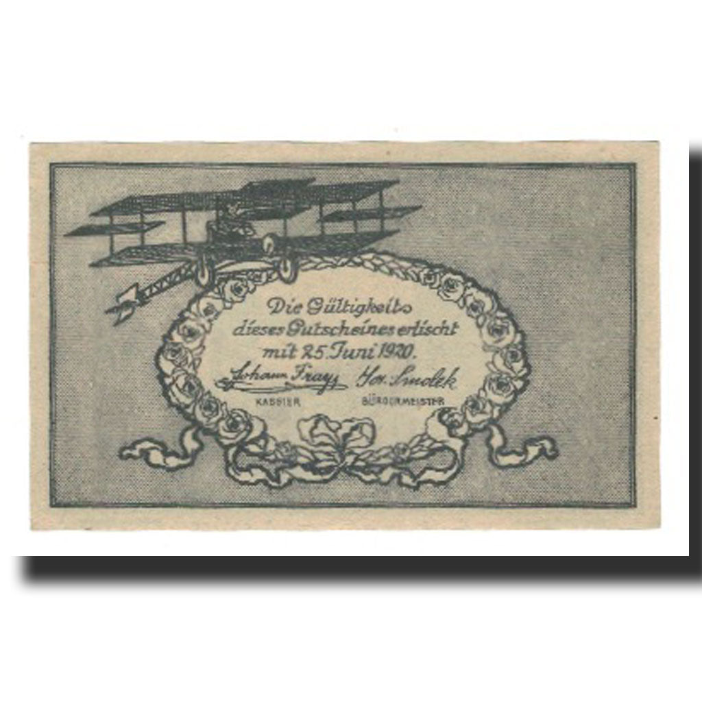 Banconote, Austria, Fischamend, 10 Heller, avion, 1920, 1920-06-25, SPL-