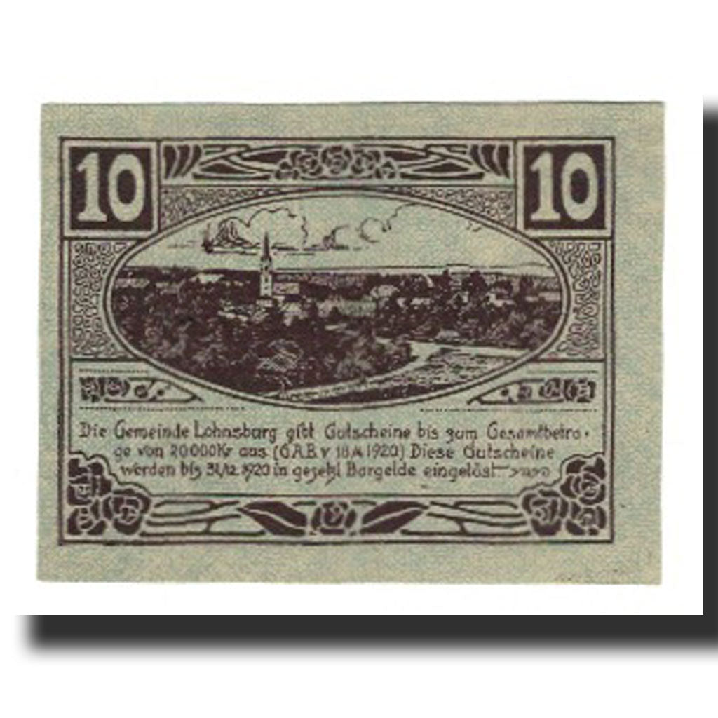 Billet, Autriche, Lohnsburg O.Ö. Gemeinde, 10 Heller, paysage, 1920