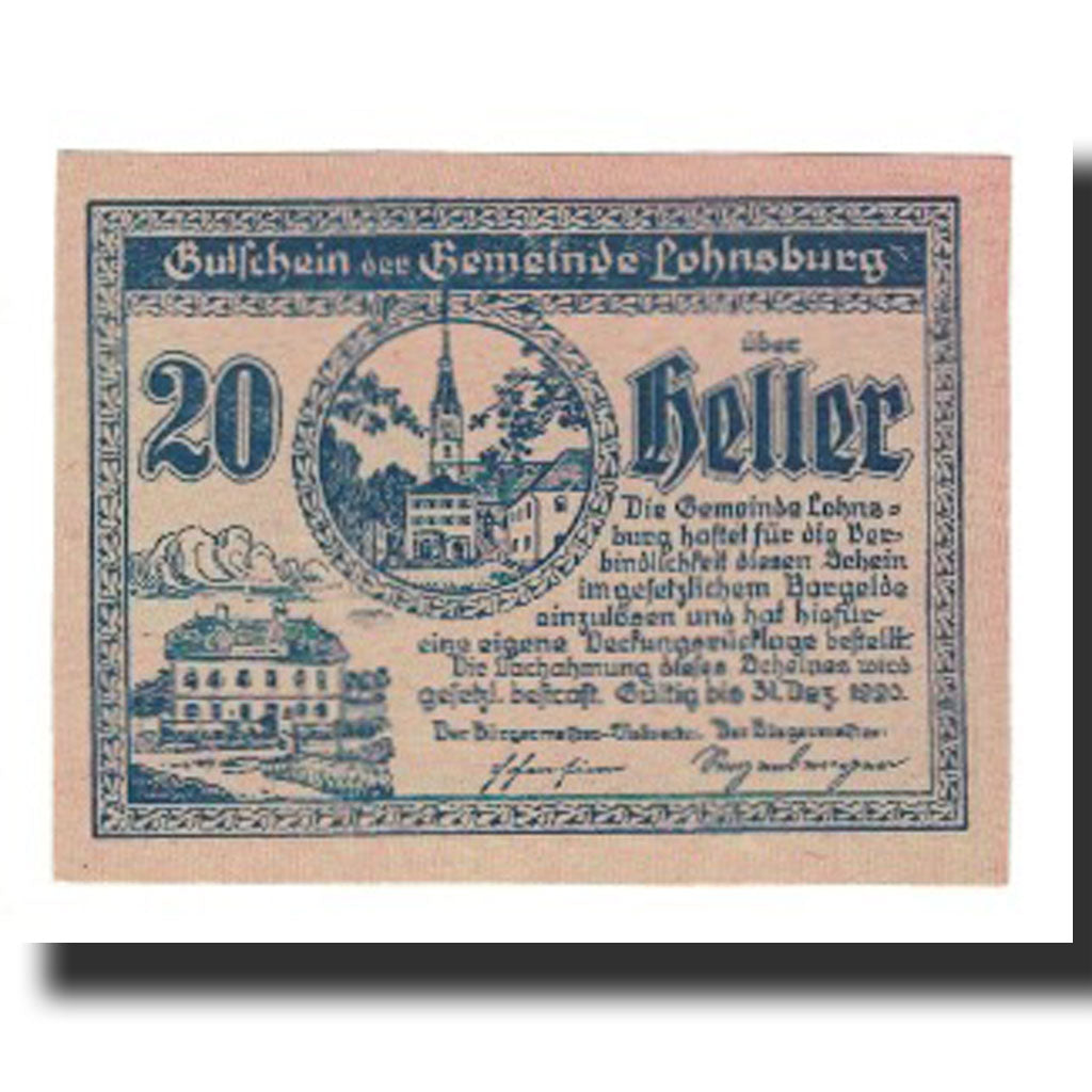 Biljet, Oostenrijk, Lohnsburg O.Ö. Gemeinde, 20 Heller, paysage 1, 1920