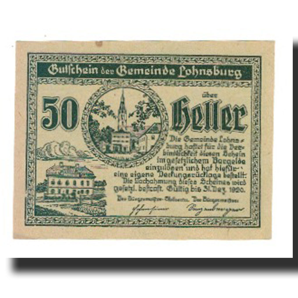 Biljet, Oostenrijk, Lohnsburg O.Ö. Gemeinde, 50 Heller, paysage 2, 1920