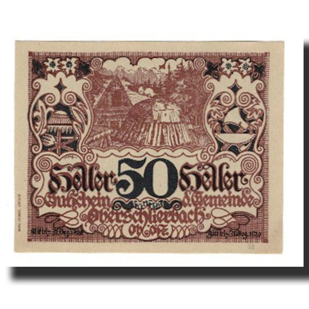 Geldschein, Österreich, Oberschlierbach O.Ö. Gemeinde, 50 Heller, paysage