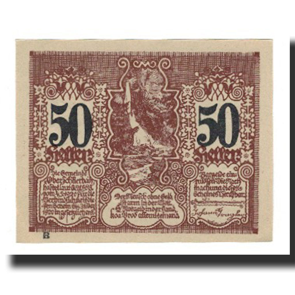 Geldschein, Österreich, Oberschlierbach O.Ö. Gemeinde, 50 Heller, paysage