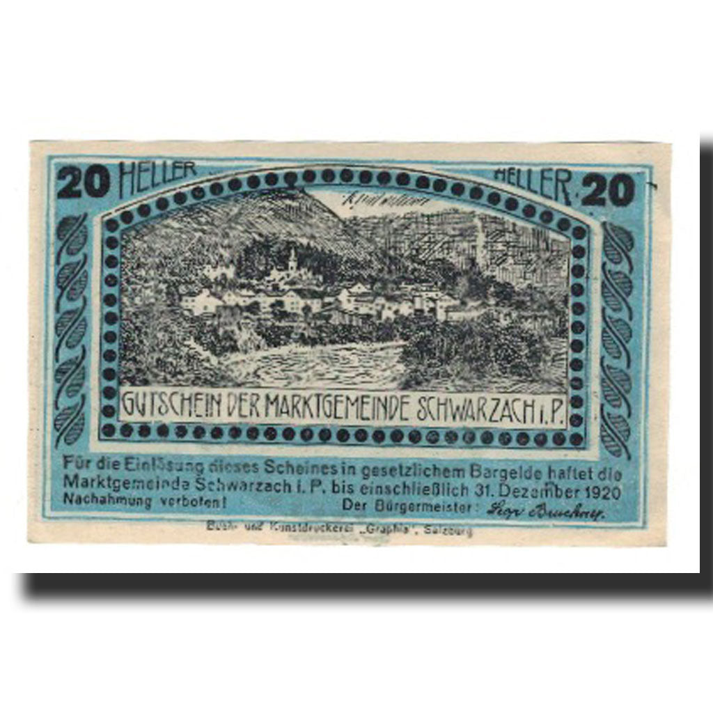 Billet, Autriche, Schwarzach im Pongau Sbg. Marktgemeinde, 20 Heller, paysage 1