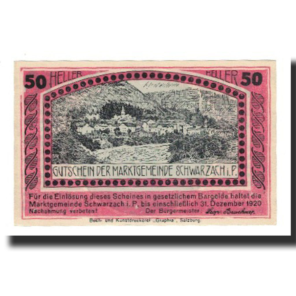 Geldschein, Österreich, Schwarzach im Pongau Sbg. Marktgemeinde, 50 Heller