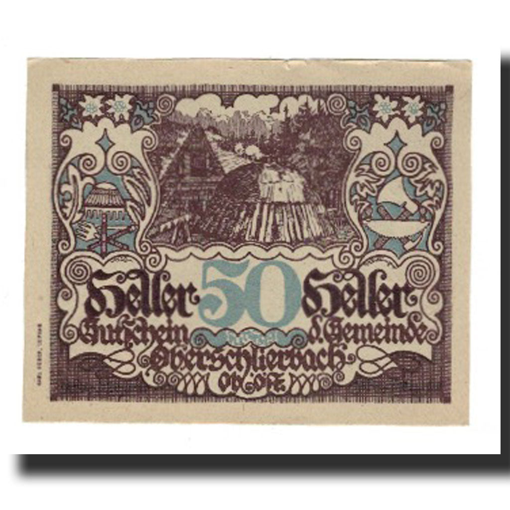 Geldschein, Österreich, Oberschlierbach O.Ö. Gemeinde, 50 Heller, paysage 1