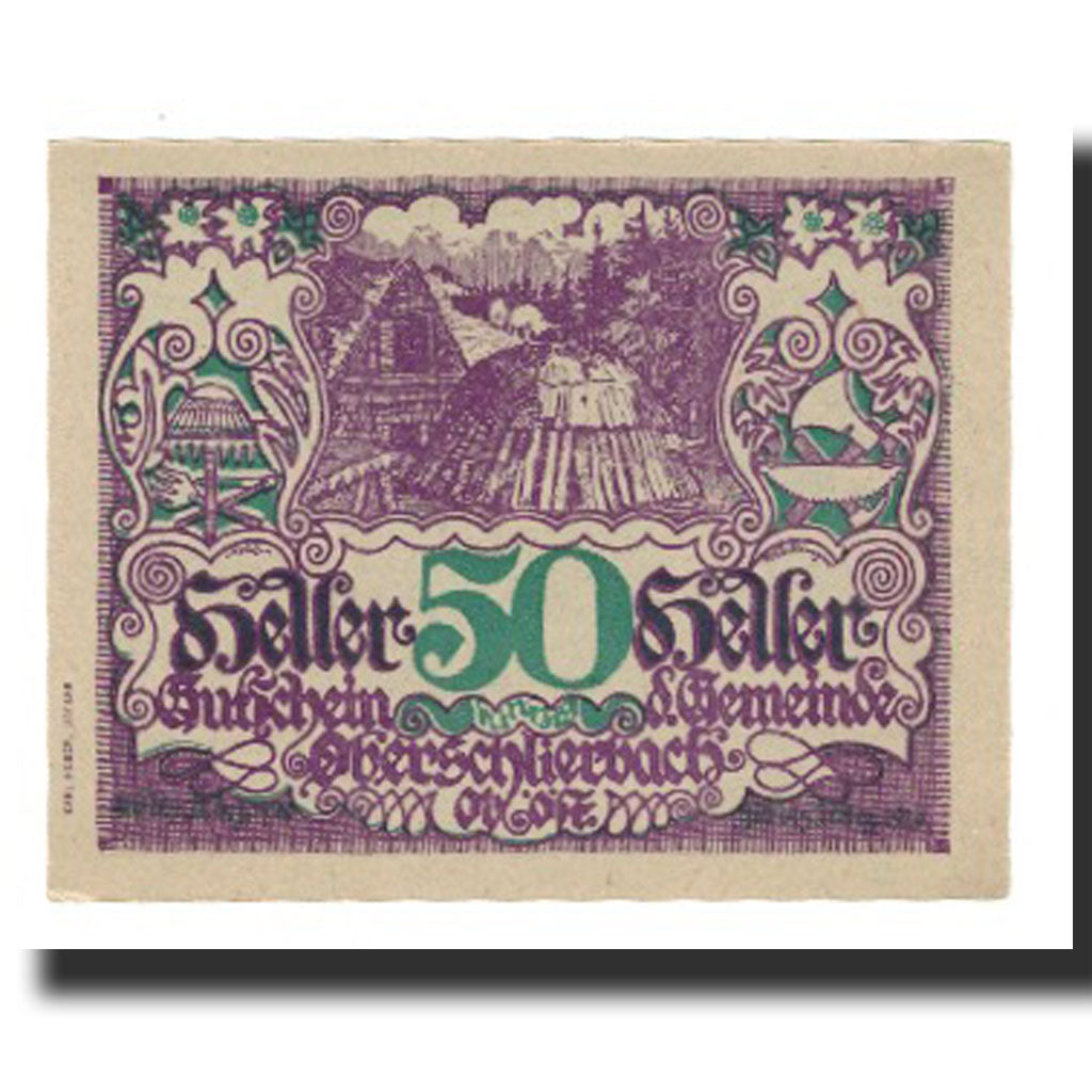 Billet, Autriche, Oberschlierbach O.Ö. Gemeinde, 50 Heller, paysage 2, 1920