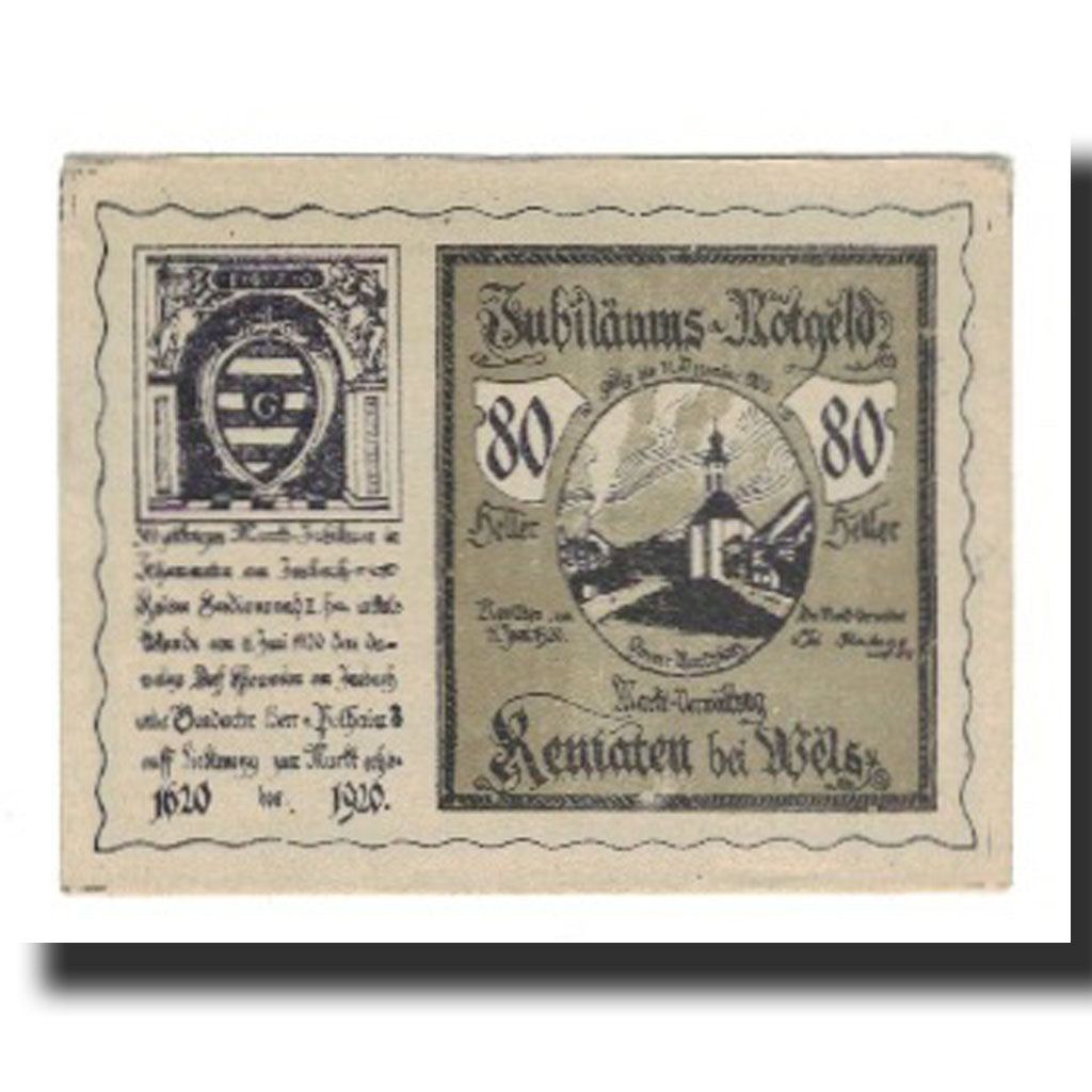 Billet, Autriche, Kematen bei Wels O.Ö. Markt, 80 Heller, Texte, 1920