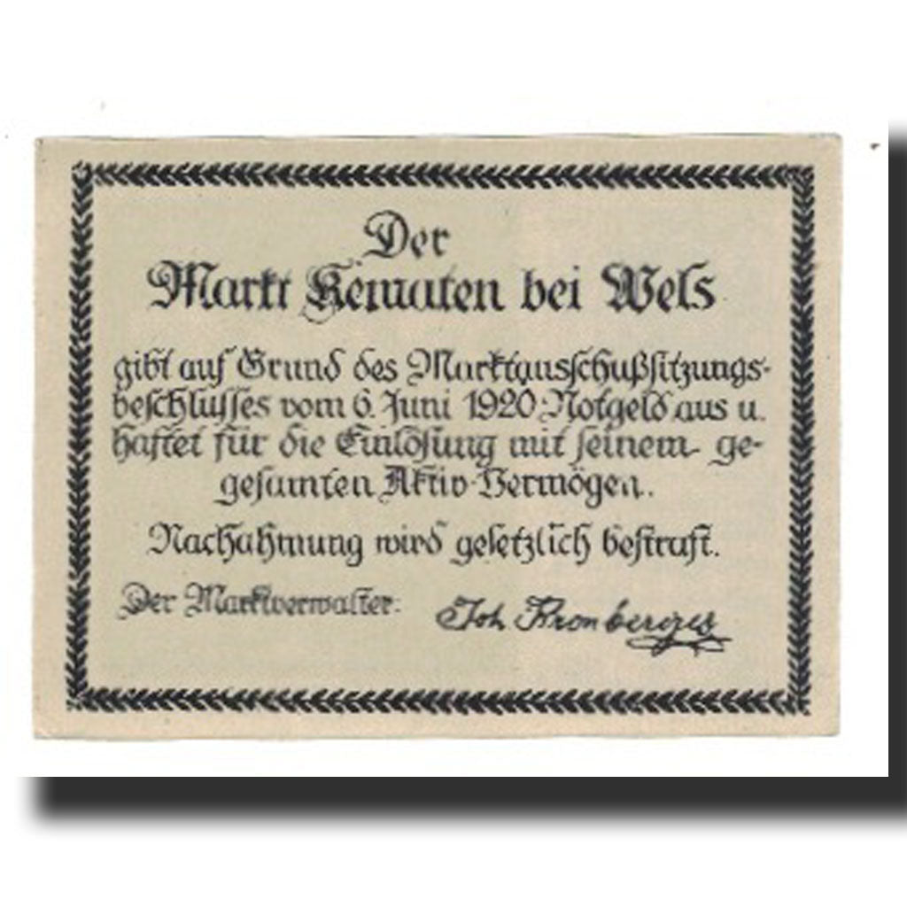 Billet, Autriche, Kematen bei Wels O.Ö. Markt, 50 Heller, Texte 2, 1920