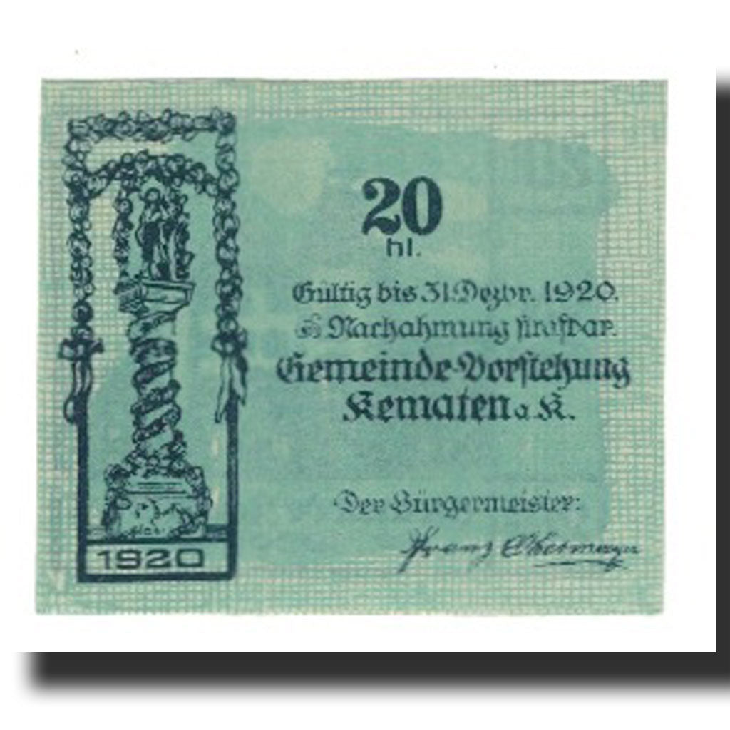 Geldschein, Österreich, Kematen an der Krems, 20 Heller, statue, 1920