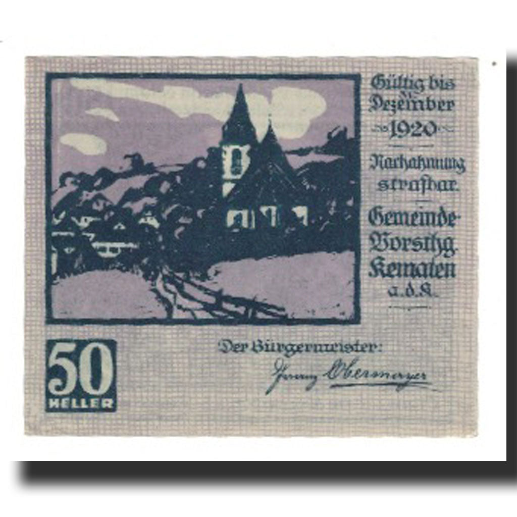 Billete, Austria, Kematen an der Krems, 50 Heller, personnage 3, 1920