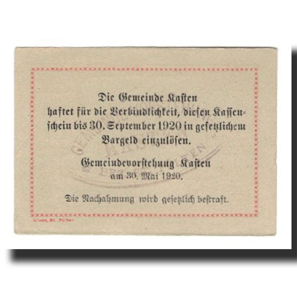 Biljet, Oostenrijk, Kasten, 10 Heller, Texte, 1920, 1920-09-30, SUP, Mehl:FS 428