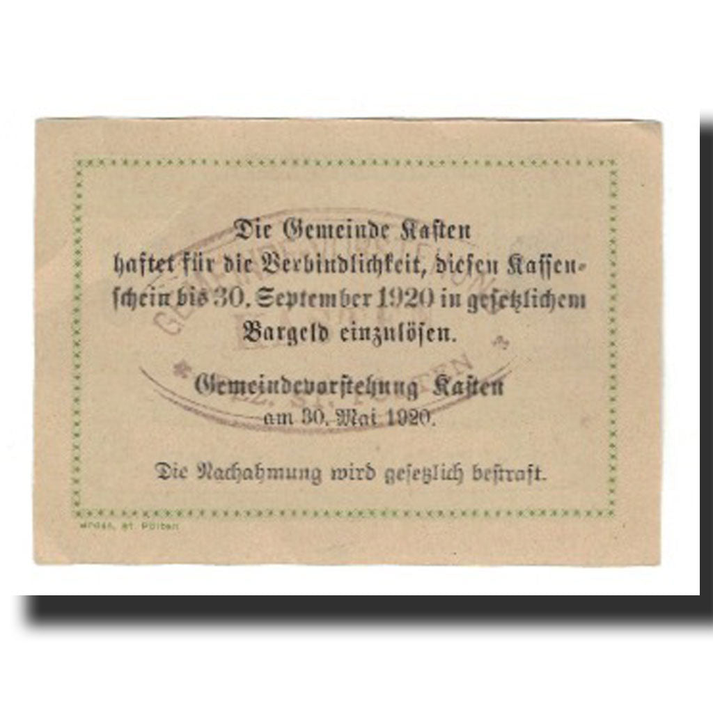 Billete, Austria, Kasten, 20 Heller, texte 1, 1920, 1920-09-30, EBC, Mehl:FS 428