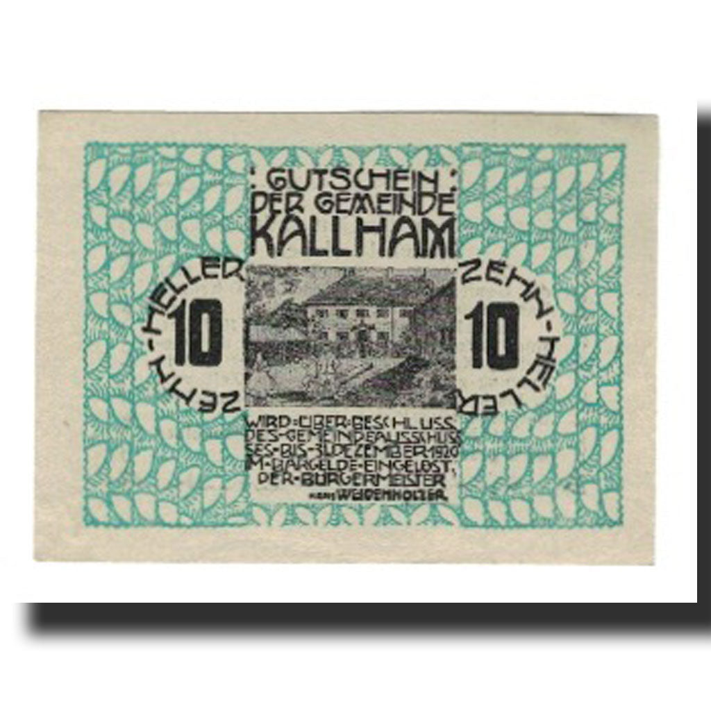 Billet, Autriche, Kallham, 10 Heller, Texte, 1920, 1920-12-31, SUP, Mehl:FS 422I