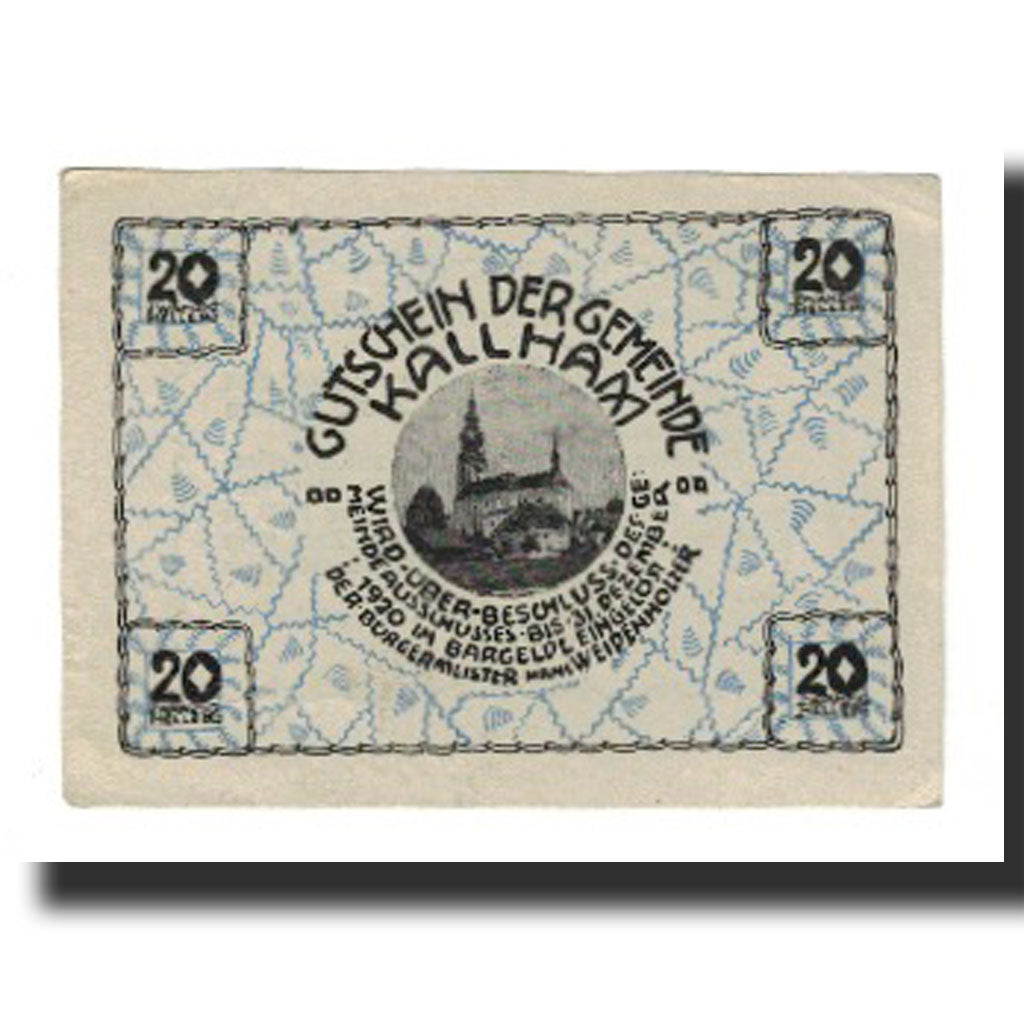 Billet, Autriche, Kallham, 20 Heller, texte 1, 1920, 1920-12-31, SUP, Mehl:FS