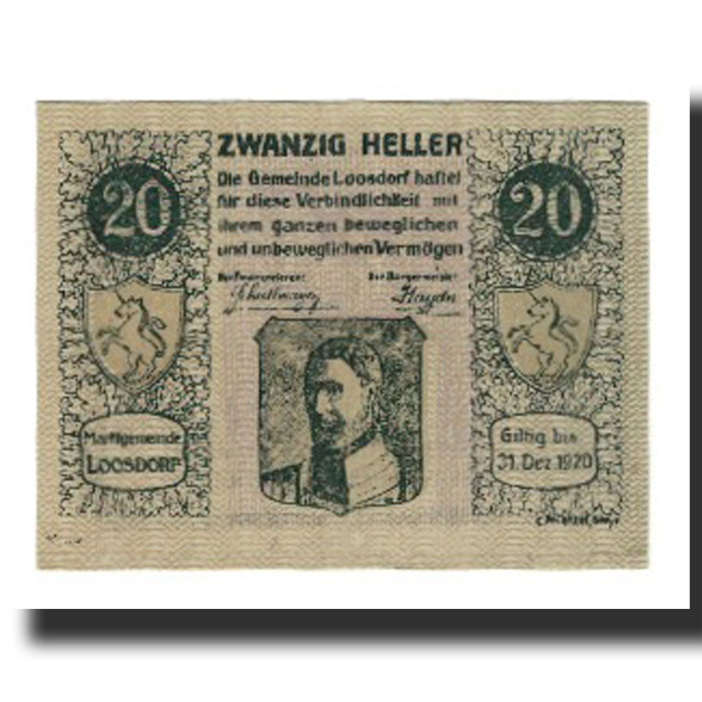 Biljet, Oostenrijk, Loosdorf, 20 Heller, texte 1, 1920, 1920-12-31, NIEUW