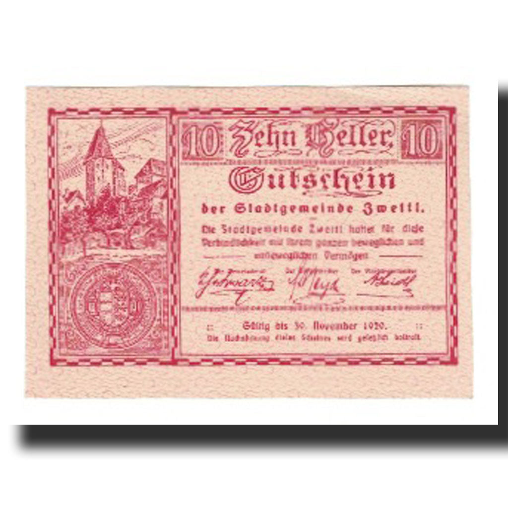 Banknote, Austria, Zwettl, 10 Heller, valeur faciale, 1920, 1920-11-30