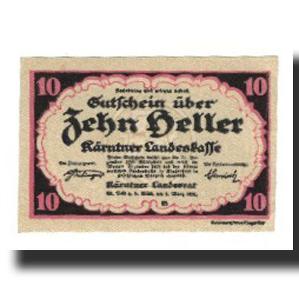 Billet, Autriche, Kärntner Landeskasse Kärnten Land, 10 Heller, N.D, 1920